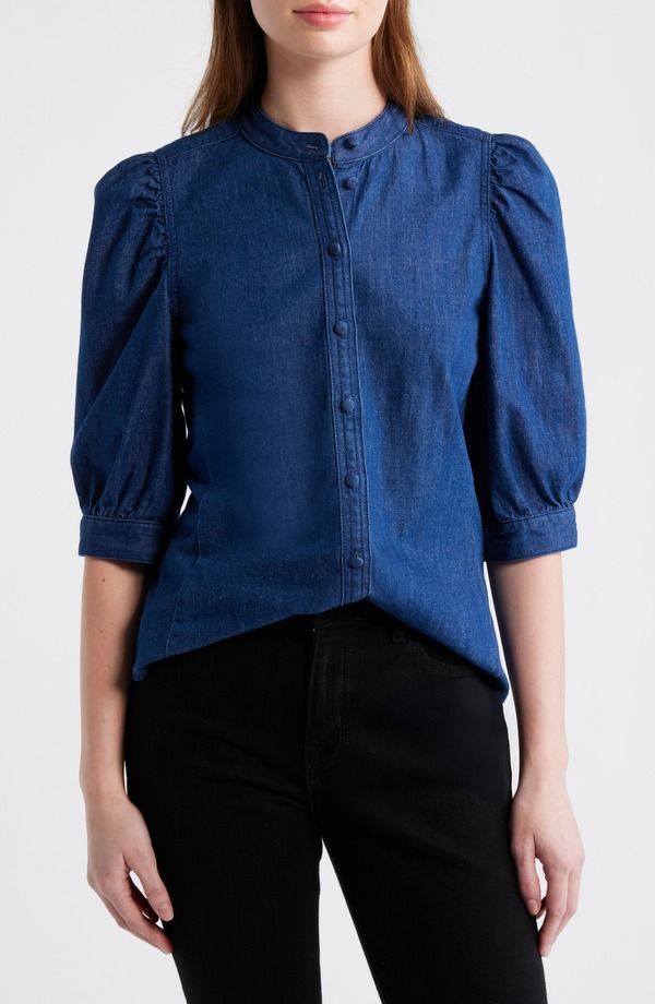 メイドウェル レディース トップス シャツ パフスリーブ デニム Madewell Denim PuffSleeve BandCollar Shirt PLUMVILLE WASH デニム