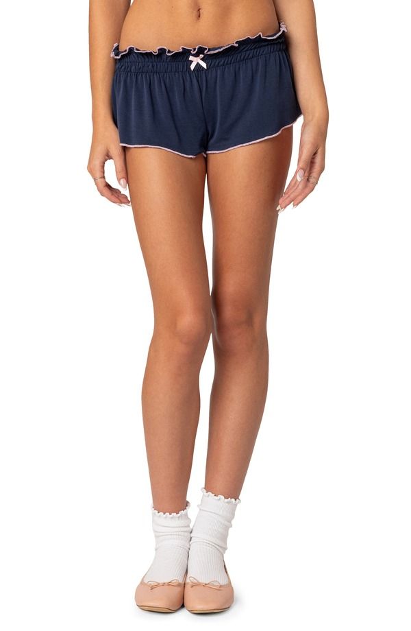 アディクテッド レディース ボトムス ハーフパンツ・ショーツ ローライズ フリル ショートパンツ EDIKTED Alice Low Rise Ruffle Shorts NAVY ネイビー