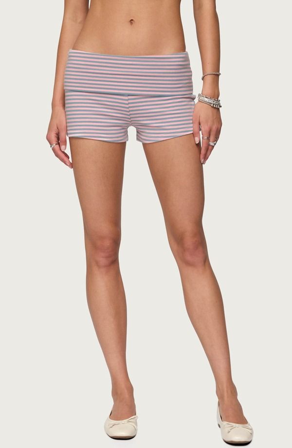 アディクテッド レディース ボトムス ハーフパンツ・ショーツ ショートパンツ EDIKTED Kodi Stripe Foldover Shorts PINK ピンク
