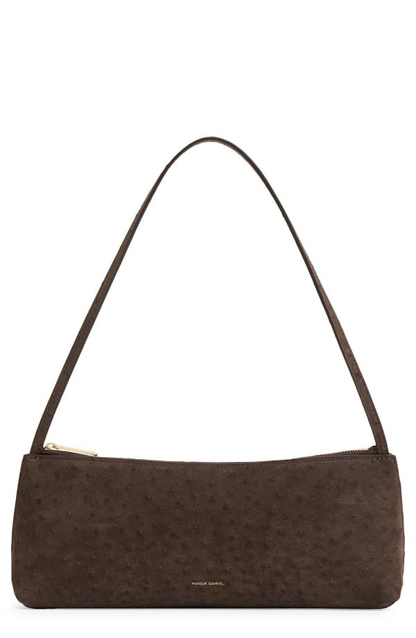 マンサーガブリエル レディース バッグ スエード Mansur Gavriel Gaia Ostrich Embossed Suede Baguette Bag EBONY