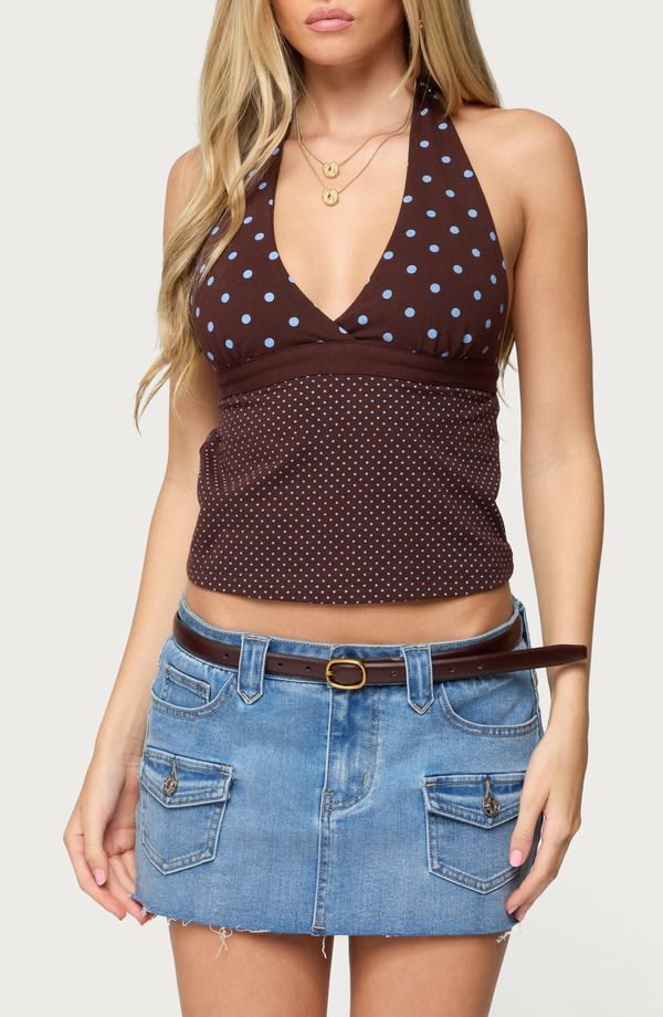 アディクテッド レディース トップス シャツ ドット柄 ドット ホルター EDIKTED Ginny Mixed Polka Dot Halter Top BROWN ブラウン 8,235円