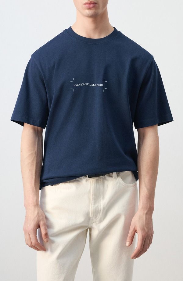 マンゴ メンズ トップス Tシャツ ロゴ グラフィック MANGO x Fantastic Man Logo Graphic TShirt INK BLUE ブルー