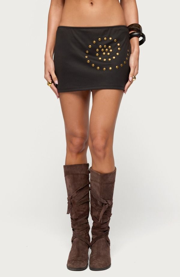 アディクテッド レディース ボトムスカート ミニ EDIKTED Swirl Stud Miniskirt BLACK ブラック
