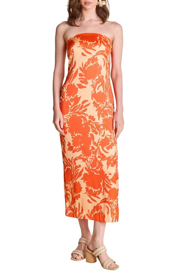 エンドレスローズ レディース トップス ワンピース プリント ストラップレス マキシ Endless Rose Print Strapless Maxi Dress ORANGE オレンジ