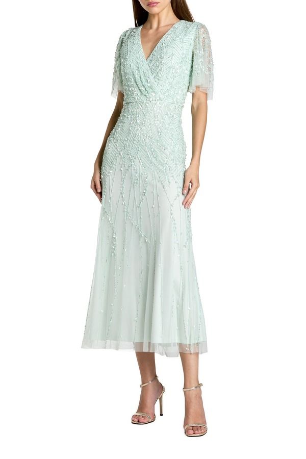 マックダガル レディース トップス ワンピース Mac Duggal Beaded Wrap Over Butterfly Sleeve Dresseafoam 97,790円
