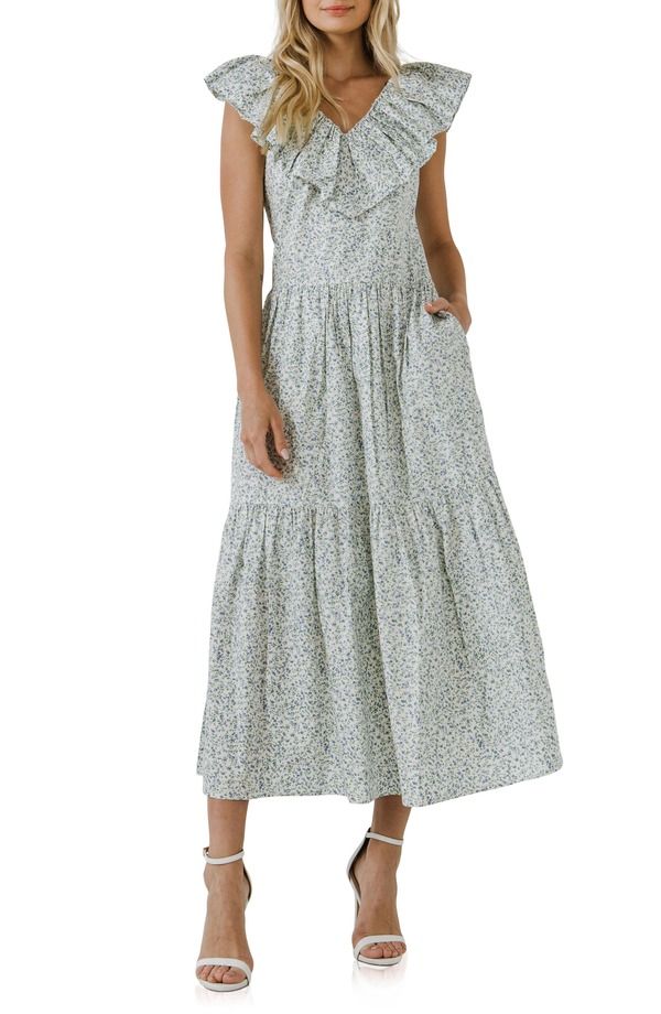 イングリッシュファクトリー レディース トップス ワンピース ティアード フラワー柄 フリル ミディ フラワー English Factory Floral Ruffle Tie red Midi D
