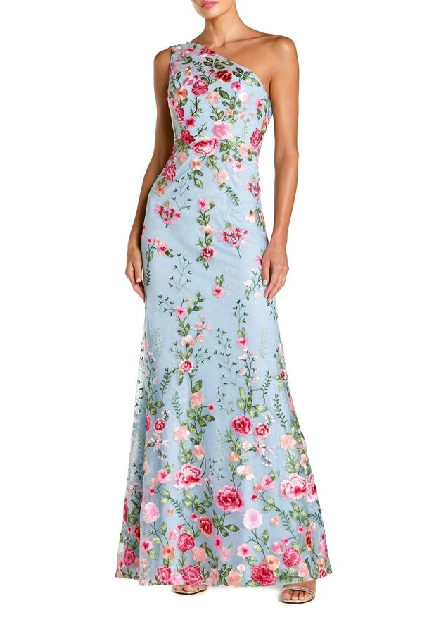 マックダガル レディース トップス ワンピース 刺繍 レース Mac Duggal One Shoulder Lacembroide red Gown Powder Blue Multi ブルー