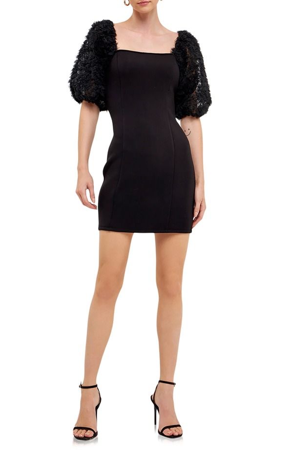 エンドレスローズ レディース トップス ワンピース チュール ミニ Endless Rose Tulle Puff Sleeve Minidress BLACK ブラック