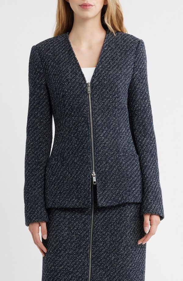 ボス レディース アウター ジャケット・ブルゾン ツイード BOSS Jia Zip Tweed Jacket OPEN MISCELLANEOUS