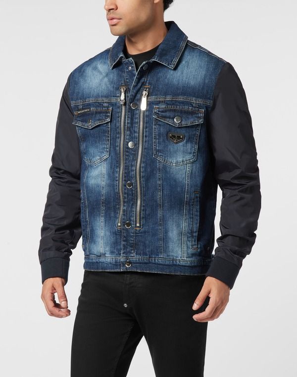 フィリッププレイン メンズ ボトムス デニムパンツ ジャケット PHILIPPLEIN Composedenim Zip Jacket College Men DeepOcean デニム