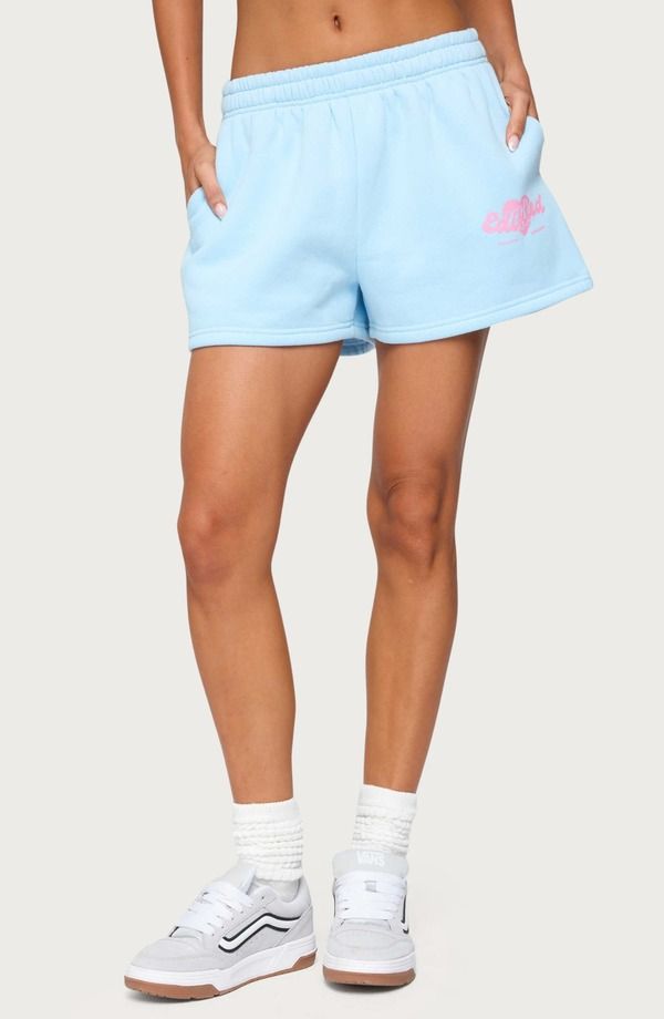 アディクテッド レディース ボトムス ハーフパンツ・ショーツ ショートパンツ ロゴ フリース EDIKTED Logo Fleece Sweatshorts LIGHTBLUE ブルー