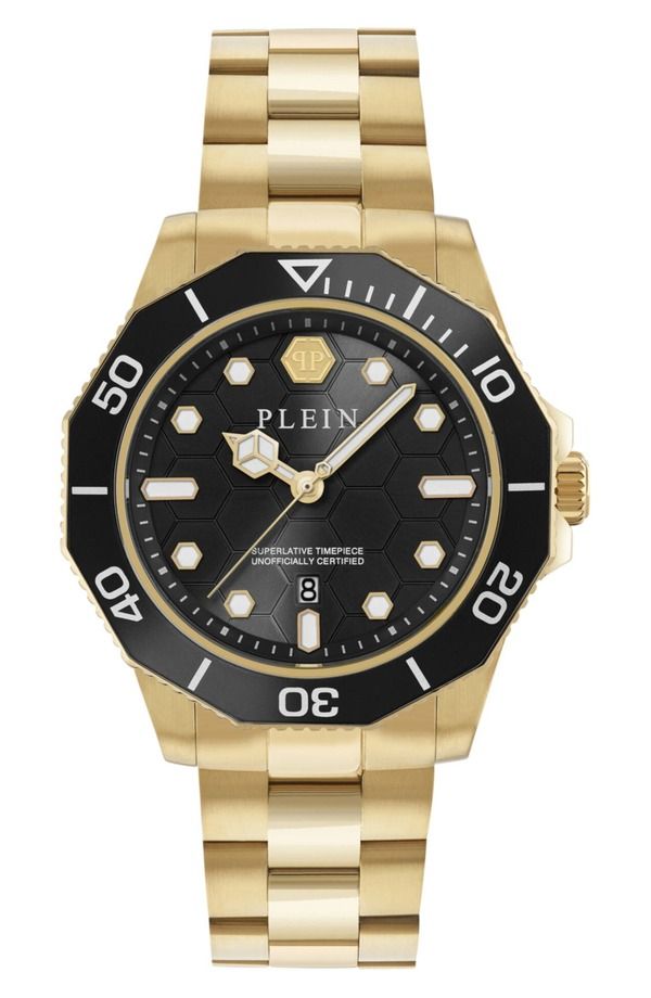 フィリッププレイン メンズ アクセサリー 腕時計 PHILIPPLEIN Aquastorm Bracelet Watch 44mm IP YELLOW GOLD イエロー