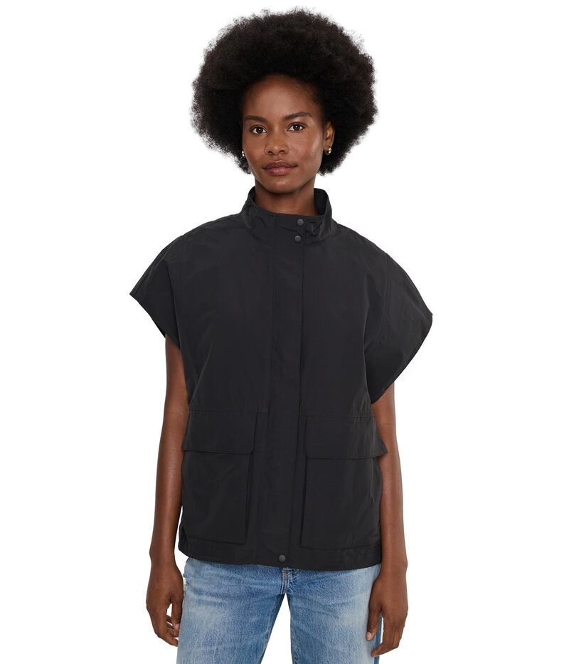 エイリーンフィッシャー レディース アウター コート ナイロン ベスト コットン Eileen Fisher Light Cottonylon High Collar Vest Black ブラック