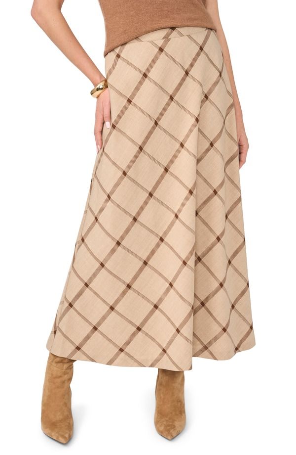 ヴィンスカムート レディース ボトムスカート マキシ Vince Camuto Windowpane Plaid Bias Cut Maxi Skirt FALL CAMEL キャメル