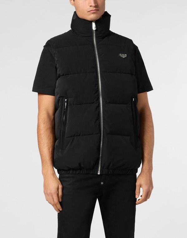 フィリッププレイン メンズ アウター ジャケット・ブルゾン ベスト ダウン PHILIPPLEIN Down Vest Men black ブラック