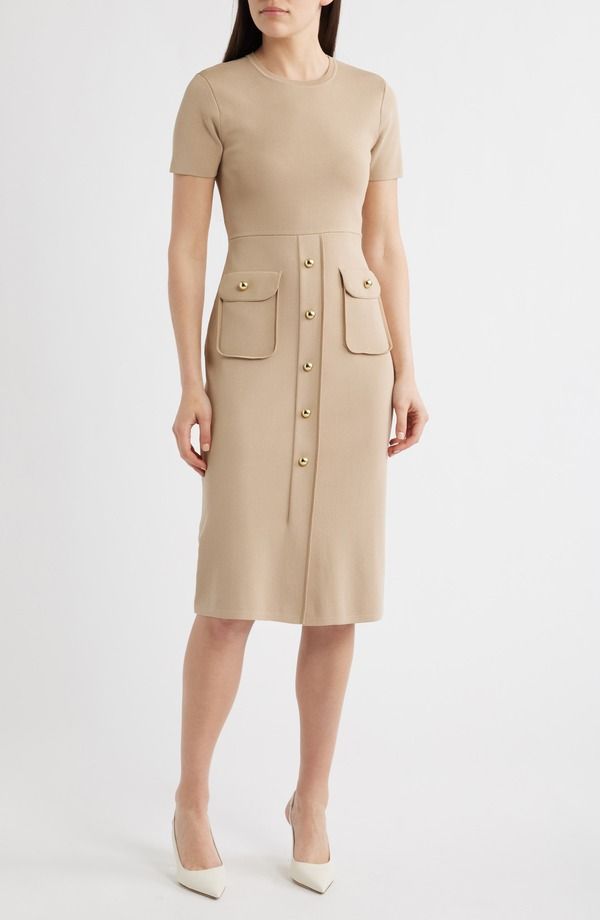 エリザジェイ レディース トップス ワンピース ミディ セーター Eliza J Fitted Midi Sweater Dress OATMEAL オートミール