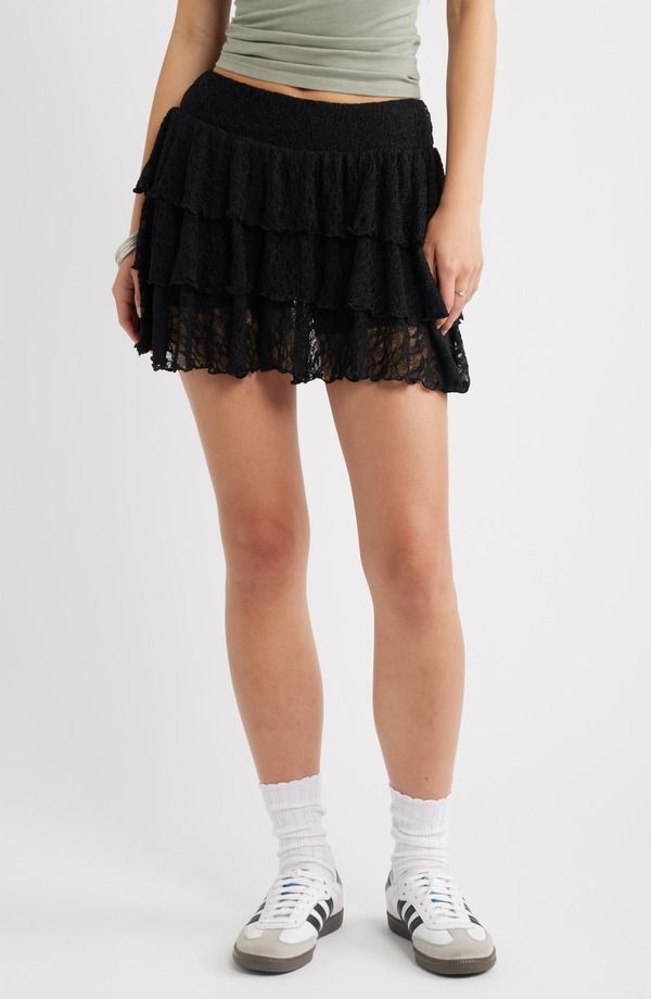 ビーピー レディース ボトムス ハーフパンツ・ショーツ ティアード ミニ レース BP Lace Tie red Mini Skort BLACK ブラック