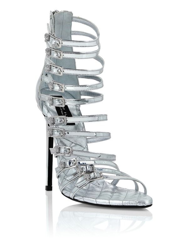 フィリッププレイン レディース シューズ サンダル レザー ヒール PHILIPPLEIN Mirror Leather Sandals High Plein Heelskull Women Wome