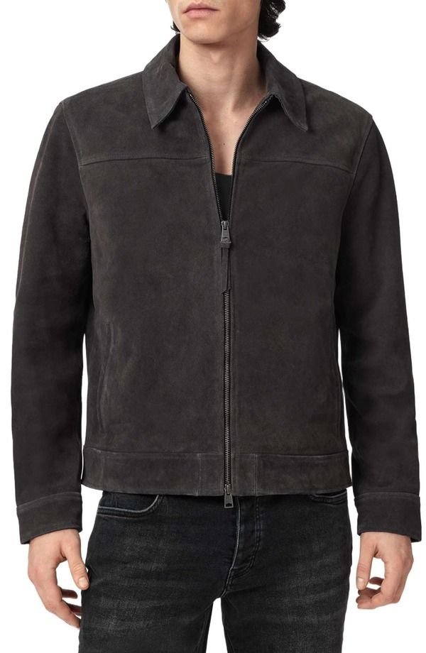 オールセインツ メンズ アウター コート スエード ジャケット AllSaints Rhone Suede Jacket ANTHRACITE GREY グレー