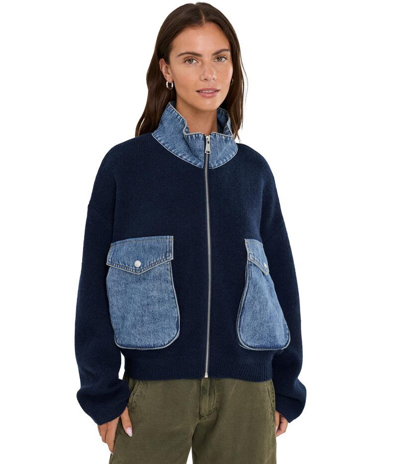 ブランクニューヨーク レディース アウター コート セーター ジャケット Blank Nyc Glow Up Sweater Bomber Jacket Blue ブルー