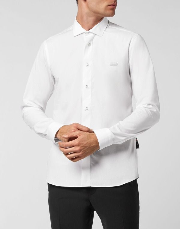 フィリッププレイン メンズ トップス シャツ スリムフィット PHILIPPLEIN Shirt Slim Fit Men white ホワイト