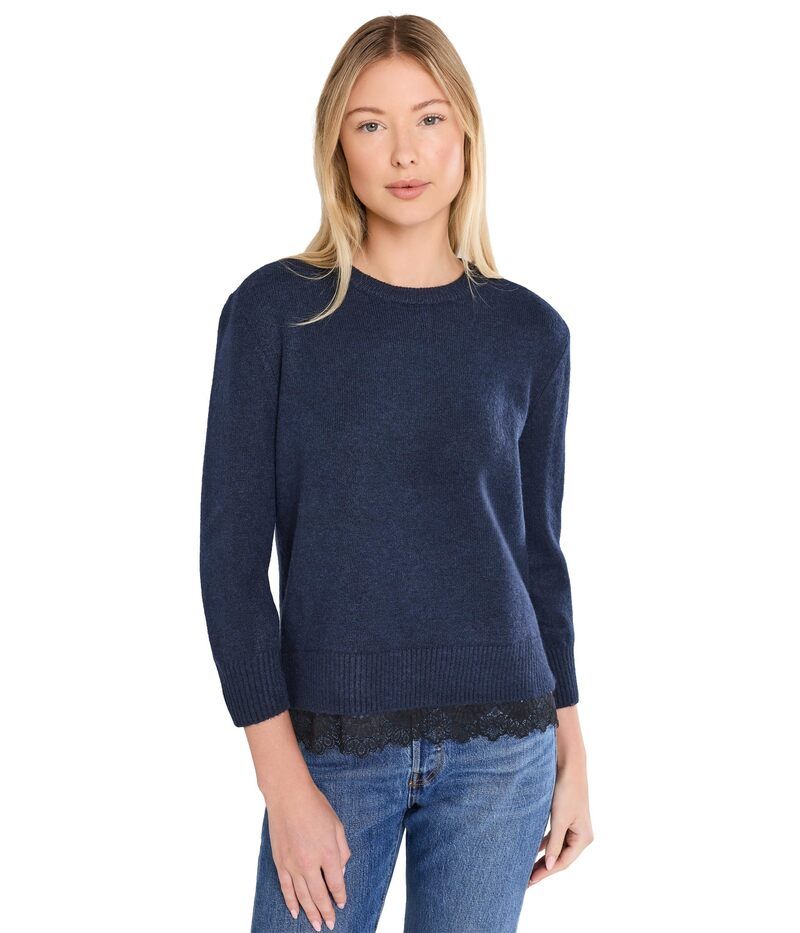 ヴィンスカムート レディース アウター ニット・セーター クルーネック レース Vince Camuto Crew Neck with Lace Hem Classic Navy ネイビー
