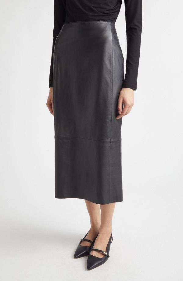 ヴィンス レディース ボトムスカート ミディ レザー Vince Leather Midi Skirt BLACK ブラック