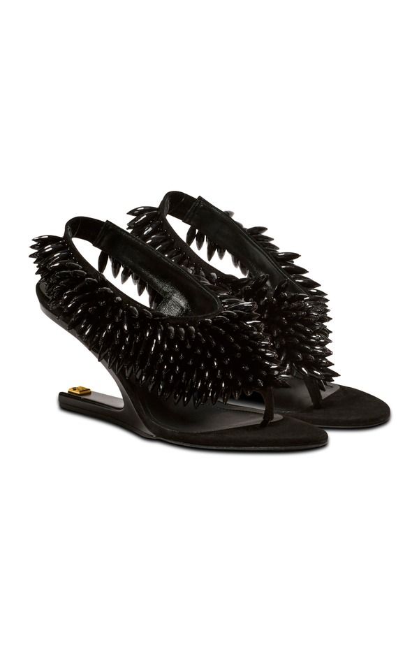 バルマン レディース シューズ サンダル スエード Balmaino Wedge beaded suede sandals Women black ブラック