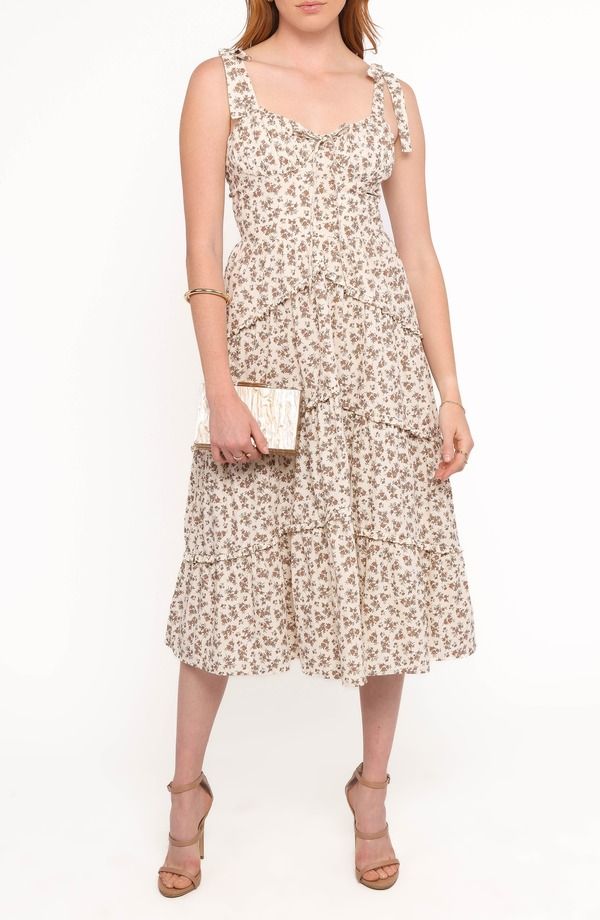 ペタルアンドパップ レディース トップス ワンピース ティアード フラワー柄 フリル ミディ コットン フラワー Petal Pup Umika Floral Ruffle Tie red Cotto