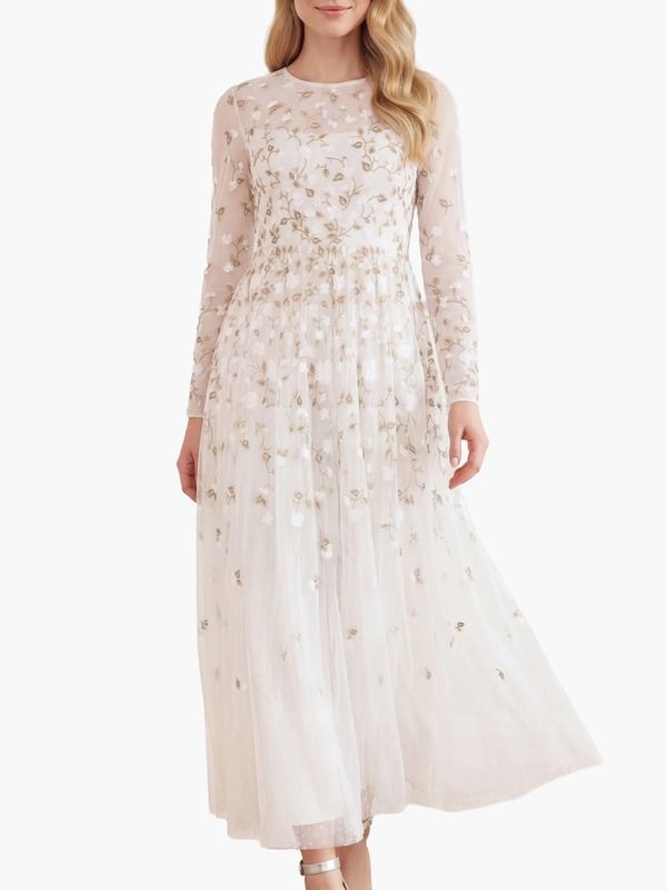 ニードルアンドスレッド レディース トップス ワンピース マキシ Needle Thread Trailing Roses Long Sleeve Maxi Gown Swan WhiteWhite