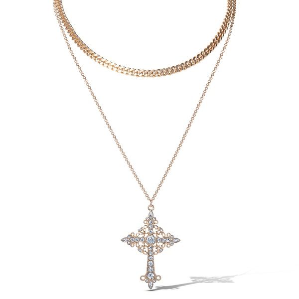 ジェシカシンプソン レディース アクセサリー ネックレス・チョーカー レース Jessica Simpson Laye red Cross Necklace with Crystals Gold ゴー