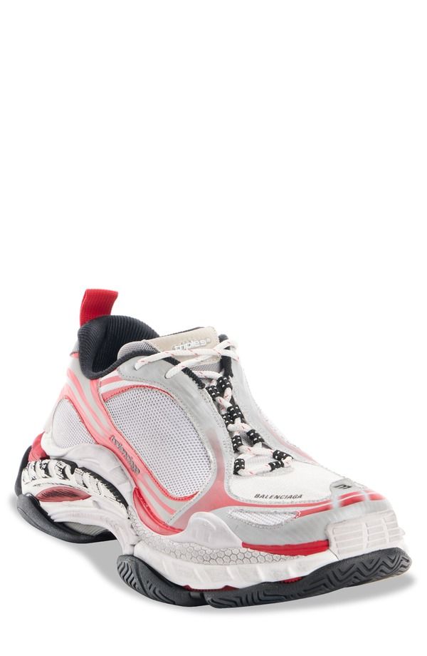 バレンシアガ メンズ シューズ スニーカー レザー フェイクレザー Balenciaga Triple S 2 Faux Leather Sneaker Men ANTHRACITE GREY RED