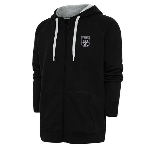 アンティグア メンズ アウター パーカー・スウェットール ロゴ Mens Antigua Black Austin FC Brushed Metallic Logo Victory FullZip H