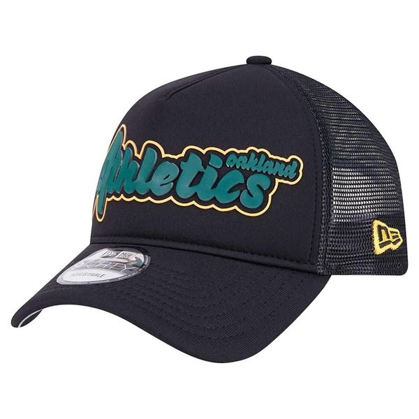 ニューエラ メンズ アクセサリー 帽子 Mens New Era Black Oakland Athletics Retro Bold AFrame Trucker 9FORTY Adjustable