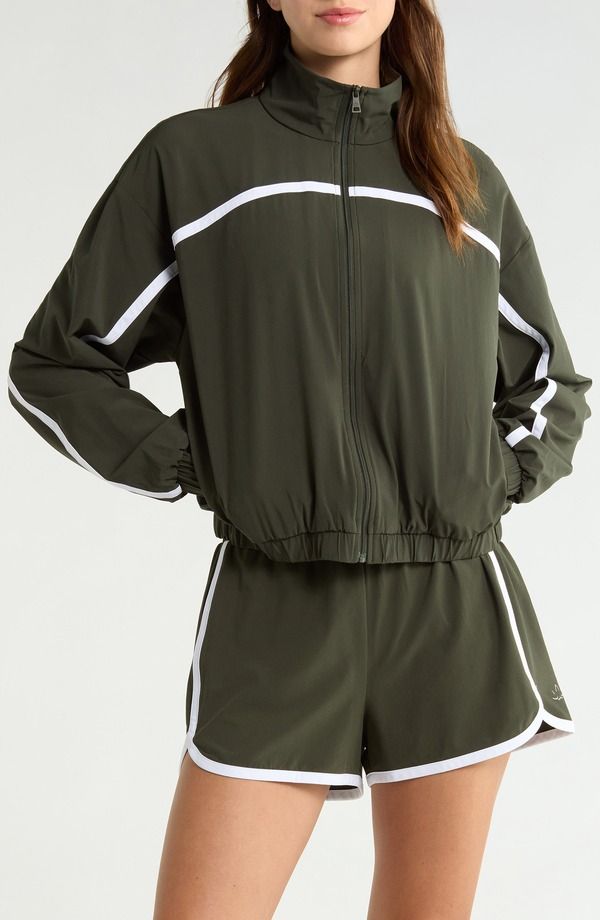ビヨンドヨガ レディース アウター ジャケット・ブルゾン Beyond Yoga Go Retro Track Jacket OLIVE INK TRUE WHITE ホワイト