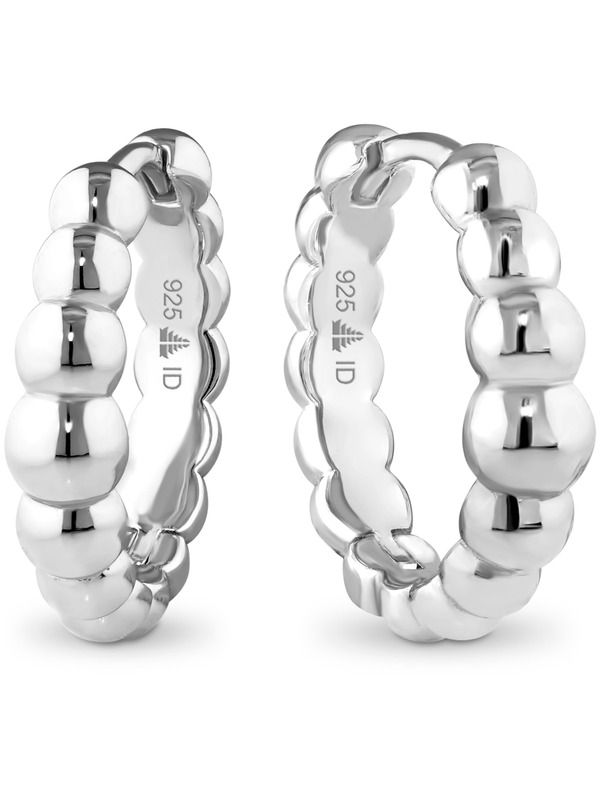 デヴァタ レディース アクセサリー ピアス・イヤリング DEVATA Beaded Ball Hoop Earrings in Rhodium Plated Sterling Silver シルバー
