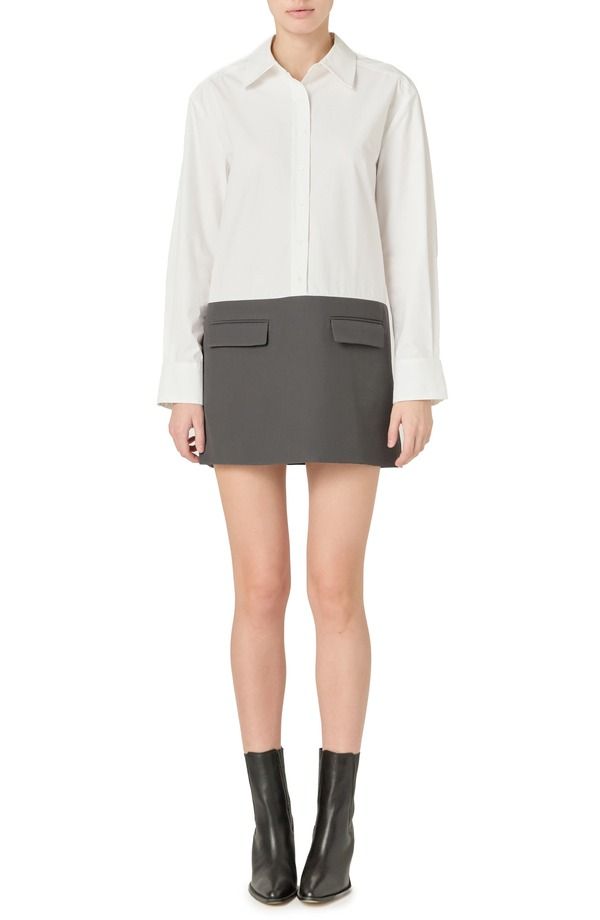 エンドレスローズ レディース トップス ワンピース シャツ カラーブロック Endless Rose Colorblock Long Sleeve Shirtdress WHITE CHARCOAL