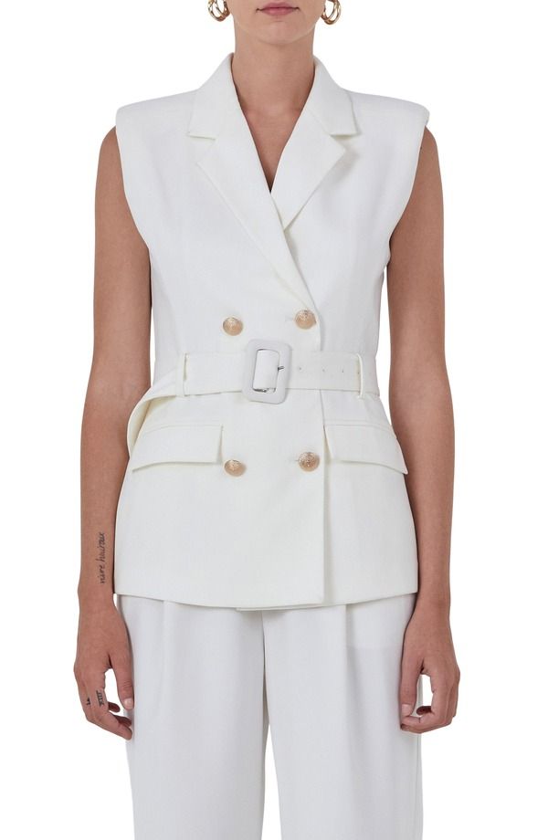 エンドレスローズ レディース アウター ジャケット・ブルゾン ノースリーブレザー Endless Rose Shoulder Pad Belted Sleeveless Double Breasted