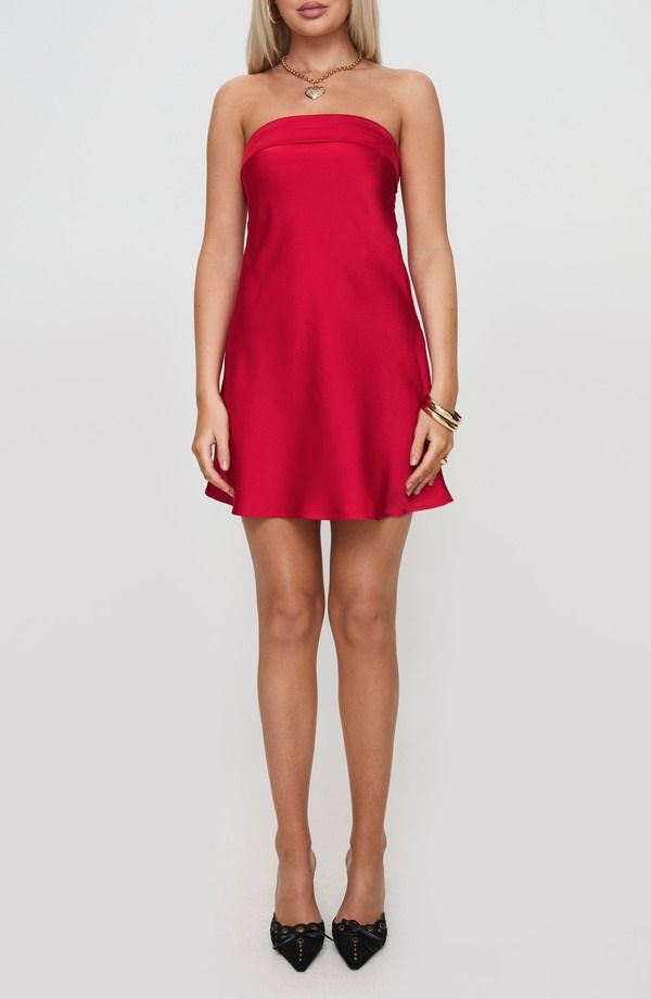 プリンセスポリー レディース トップス ワンピース ミニ ストラップレス Princess Polly Phillipa Strapless Minidress RED レッド