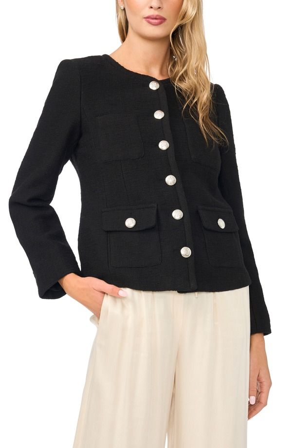 ハロゲン レディース アウター コート ジャケット Halogen Collarless Jacket RICH BLACK ブラック