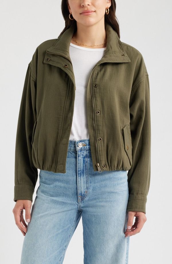 キャスロン レディース アウター ジャケット・ブルゾン コットン Caslon Bubble Hem Cotton Twill Jacket OLIVE SARMA オリーブ