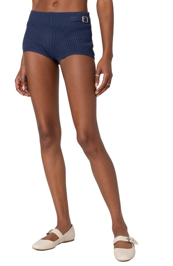 アディクテッド レディース ボトムス ハーフパンツ・ショーツ ショートパンツ EDIKTED Rib Stitch Microshorts NAVY ネイビー