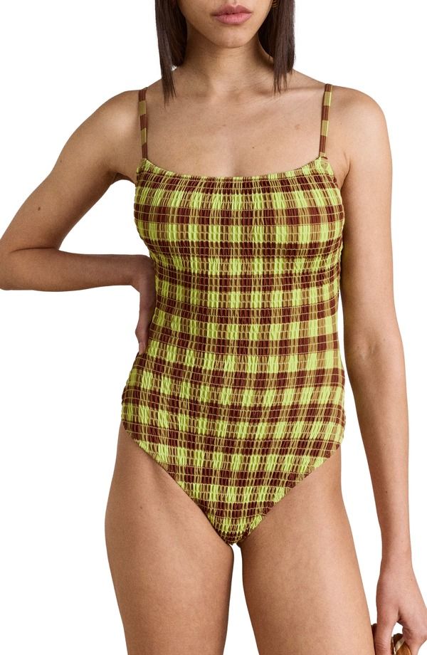 ダムソンマダー レディース トップス ワンピース シャーリング Damson Madder Lilbet Smocked OnePiece Swimsuit GREEN グリーン