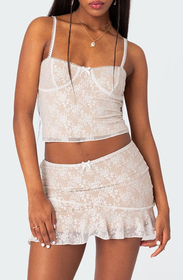 アディクテッド レディース トップス シャツ フラワー柄 レース フラワー EDIKTED Maria Floralace Corset Camisole WHITE ホワイト