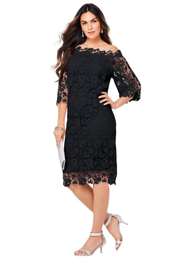 ロアマンズ レディース トップス ワンピース プラスサイズ レース Roamans Off The Shoulder Lace Dress Plus Regular BLACK ブラック