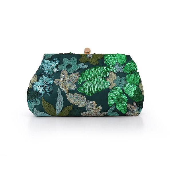ジュウェルダグレイミシュカ レディース バッグ スパンコール Jewel Badgley Mischka Elara Large Flora Sequin Pouch Clutch Teal ティール