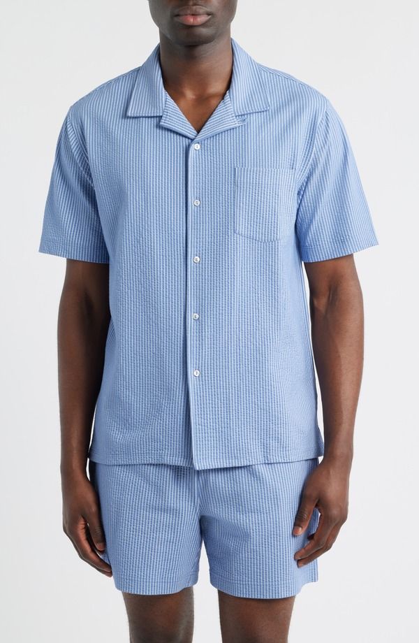 ダニエルブチュラー メンズ トップス シャツ Daniel Buchler Pinstripe Seersucker Pajama Camp Shirt BLUE STRIPE ブルー