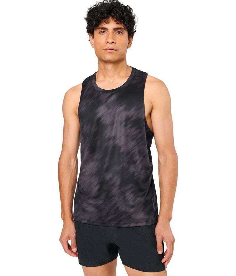 ブルックス メンズ トップス シャツ プリント Brooks Dash Singlet Printed Metablur Black ブラック