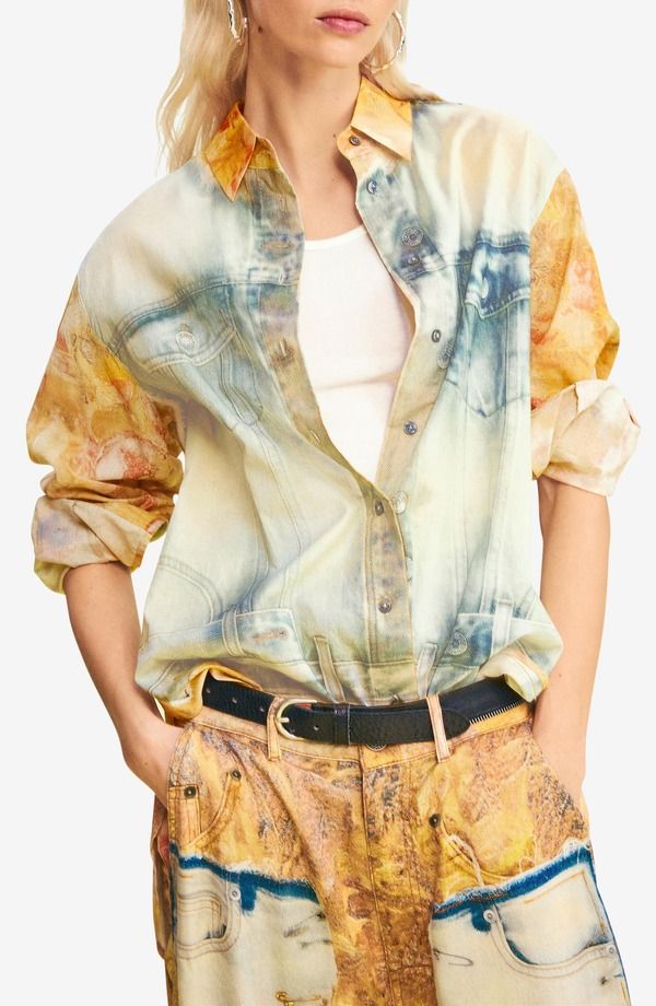 デジグアル レディース トップス シャツ Desigual Mixed Media ButtonUp Shirt MEDIUM BEIGE ベージュ