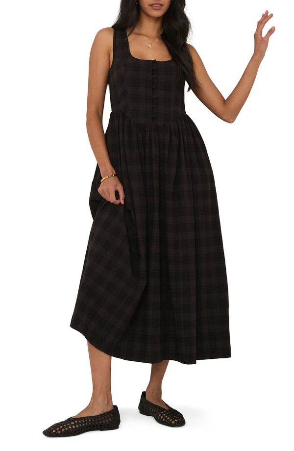 ノーバディーズ チャイルド レディース トップス ワンピース ミディ Nobodys Child Cora Plaid Midi Dress BLACK ブラック